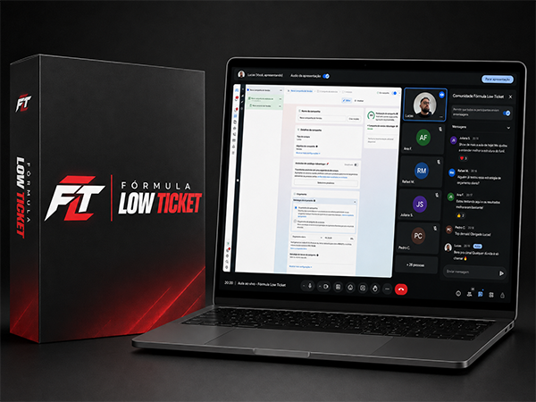 Treinamento Fórmula Low Ticket exibido em notebook e celular